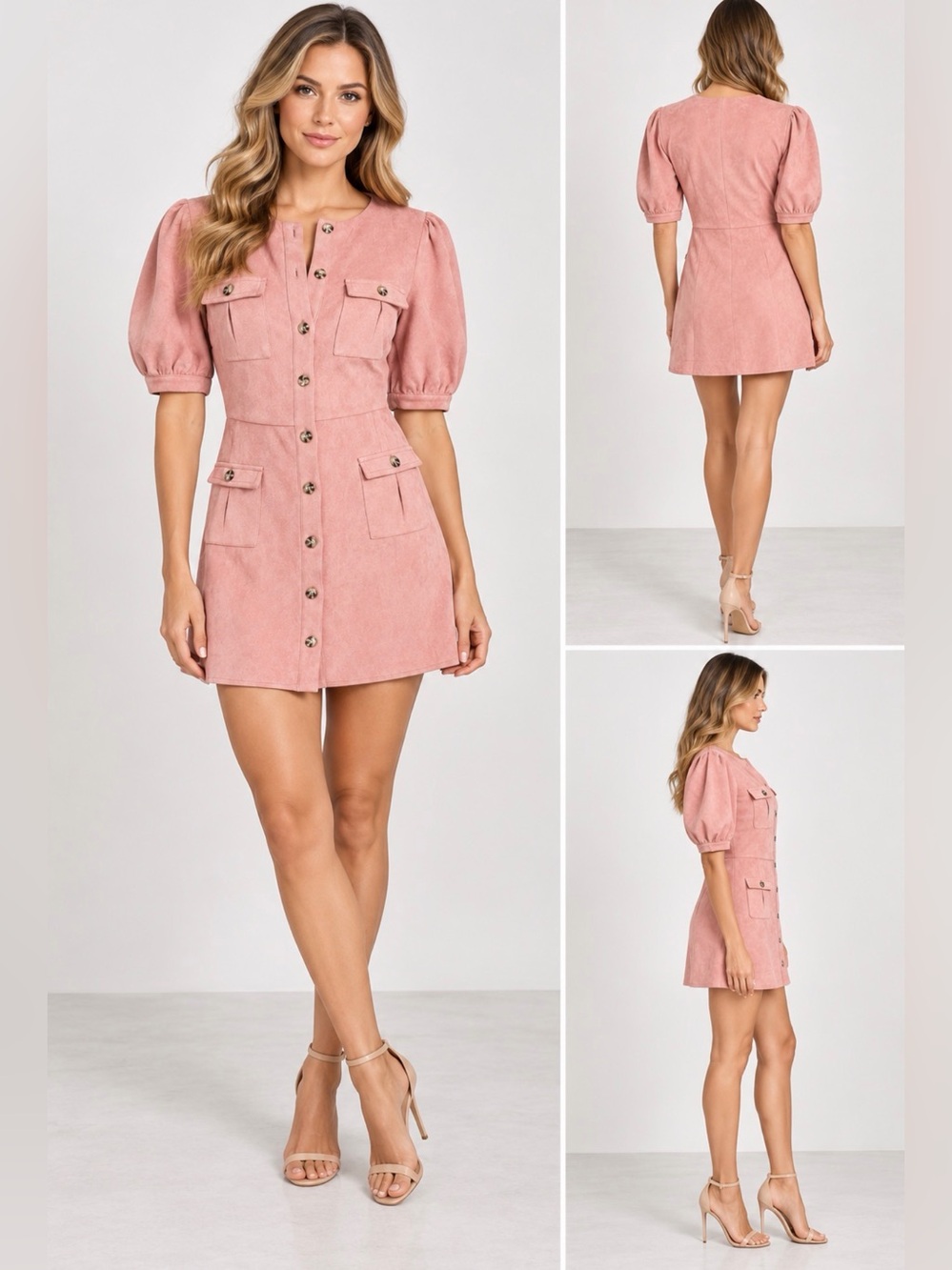 Revolves Majorelle “Bennett Button-Down Pink Mauve Mini Dress